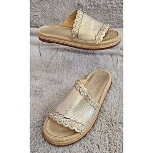 POUR‎ LA VICTOIRE Womens Metallic Gold Leather Slide Sandals 6M EU 36.5